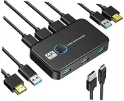 KVM Switch HDMI for 2 Computers Sharing One HD Monitor, Keyboard, and Mouse -