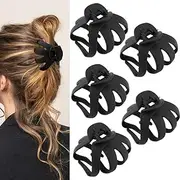 ATODEN Jumbo Octopus Hair Clips - 3.15" Matte Black Claw Clips for Long, Thick Hair (Pack of 5)
