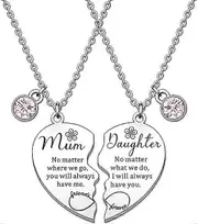 2 Pcs Mother Daughter Heart Matching Necklace Set Gifts For Mum Mothers Day Birthday Christmas Presents