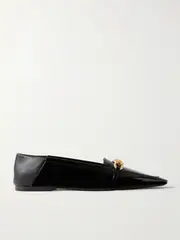 [SAINT LAURENT] SAINT LAURENT - Le Maillon Collapsible-heel Embellished Smooth- And Patent-leather Loafers - Black - EU 41 EU 41 Black