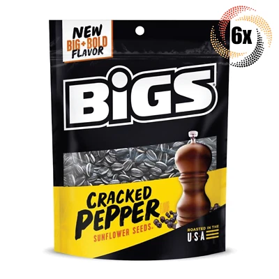 Full Box 6x Bigs Cracked Pepper Flavor Sunflower Seed Resealable Bags 5.35oz