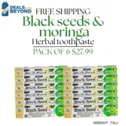 Black Seed & Moringa Toothpaste Pack of 6 | Organic, Fluoride-Free | 7.5oz