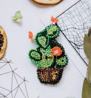 DIY Jewelry making kit "Cactus", Seed beaded brooch, Bead Embroidery Kit