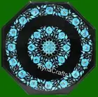 Turquoise Stone Inlay Work Coffee Table Top Octagon Black Marble Entryway Table