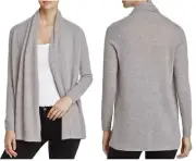 NWT Tahari 100% 2 Ply Cashmere Open Front Cardigan Light Gray Sz. L relaxed fit