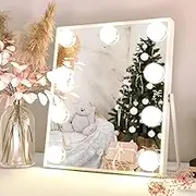 NEUWEABY Vanity Mirror with Lights, Hollywood Makeup Mirror with Light, Tabletop Makeup Lighted Mirror with 9 LED Lights Touch Control 3 Color Modes