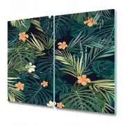 Glass Worktop Saver Kitchen Dark tropical Exotic flowers and leaves art 2x30x52