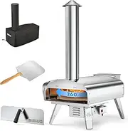 Mimiuo Outdoor Wood Pellet Pizza Oven with Automatic Rotating Grilling System, Portable Stainless Steel Wood-fired Kit 33cm Stone & Foldable Peel (Tisserie W-Oven Series) Silver