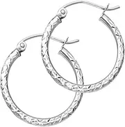 [JewelryWeb] 14k White Gold Silk Sparkle Cut 1.5mm Round Tube Hoop Earrings 20mm-Hoop Earring for Women