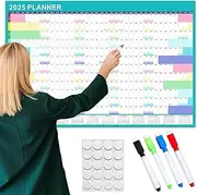 Geli 2025 Year Wall Planner Large 60x90cm Laminated Wall Calendar With Stickers and Dry Wipe Pen