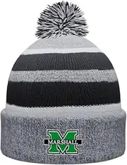 NCAA Prime Cuffed Fold Over Pom Pom Winter Knit Hat Beanie, Marshall H/B/W, One Size