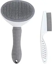 Pet Grooming Shedding Brush, Lice Flea Comb Fine Tooth, Pet Massaging Tool Suitable for Dog Cat Bunny, One Button Removes Loose Tangled Hair. (Gray)