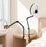Desk Ring Light with Overhead Camera Mount, 12" Selfie RBG LED Lighting with Phone Holder for Video Recording, Tiktok, Streaming, Content Creation & Zoom Calls