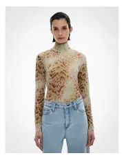 [Witchery] Mesh Hi Neck Top in Fawn Print
