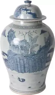 Temple Jar Vase Landscape Greek Key Trim Colors May Vary Blue White Variable