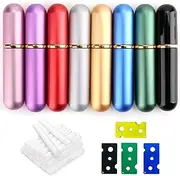 Bekith Set of 8 Colors Empty Essential Oil Personal Inhaler Refillable Aluminum and Glass - Nasal Inhalers Set with 20 Cotton Wicks and 4 Opening Tool