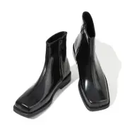Firenze Atelier Men's Black Leather Square Toe Chelsea Ankle Boots W/ Zippers