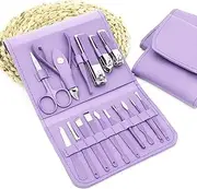 Brijex Manicure Set Professional Nail Clippers Pedicure Kit and Tools Stainless Steel Nail Scissors Folding Bag Portable Manicure Tweezers, Nail File, Grooming Kit for Men & Women-16 in 1 Kit (Purple)