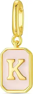 [Leovqn] Clip on Initial Letter Charms Rectangle Alphabet Charm with Clasp Metal Capital Letter Pendants for DIY Bracelet Necklace