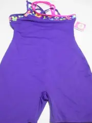 NWT Youth Girls Size L One Piece Performace Suit Purple Stretch Crossback Active