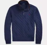 Polo RALPH LAUREN Quarter Snap Quilted Double Knit Pullover Navy Size L NWT
