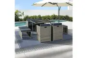 Gardeon Outdoor Dining Set 9 Piece Wicker Table Chairs Setting Grey