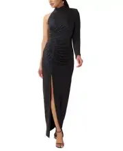 Aidan Mattox Women's Mock-Neck One-Sleeve Metallic Gown (Violet Cobalt, 4)
