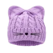 Kids Girls Sequin Cat Ears Hats Winter Knitted 7-12 Years Cat Ears 03 - Purple