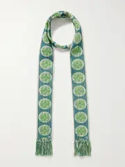 [Valentino Garavani] Valentino Garavani - Antibes Fringed Cotton-blend Jacquard Scarf - Turquoise - One size One size Blue