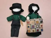 Handmade Amish Dolls 11" Tall Plush Faceless Pair Man Woman Folk Art Rag Doll