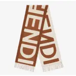 二手 FENDI 芬迪 23新款 MIRROR标志 棕色和淺藍色 羊毛 圍巾 FXT415AQCNF1N0G