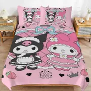 a1619 Kuromi & My Melody Duvet Cover Set, 3 Piece Bedding Set 86x70" Double Sided Printing Decorative Comforter Cover Set (1 Duvet Cover + 2 Pillow Sh