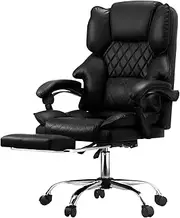 OIKITURE Office Massage Chair PU Leather - 10CM Height Adjustable 150° Tiltable Angle with 2 Zone Massage 360° Swivel Retractable Footrest High Back Large Headrest Computer Desk Chair, Black