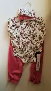 Nicole Miller Baby Girl's 3-Piece Set Berry Conserve Baby 6/9M- Velour Pants