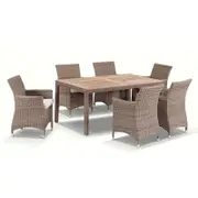 Outdoor Sahara 6 Seater Teak And Wicker Dining Setting
