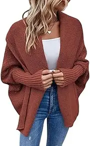 [Valtorixia] Women's Shawl Collar Batwing Long Sleeve Cable Knit Wrap Cardigan Sweater Open Front Chunky Cocoon Coat