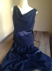 Coldwater Creek Navy Blue 2 Pc Dress 10 Tank Top Swirl Skirt Satin Chiffon Fancy