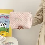 TangTangBags - Floral Print Quilted Makeup Pouch Rabbit - Pink - One Size