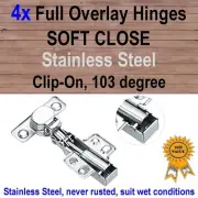 4x Door Kitchen Cabinet Cupboard Soft Close Full Overlay Hinges -Stainless Steel