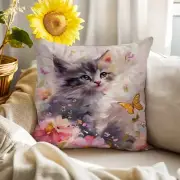 Cat Animal Square Throw Pillow With Insert Woven Linen Decorative For Couch Sofa