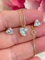 Solid 18k Gold Heart Shaped Lab Diamond jewelry SET gift for her 3.5 carat HMADE
