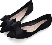 [Stunner] Womens Bowknot Flower Ballet Flats Pointed Toe Soft Dress Shoes, B Black, 7