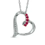 Lab-Created Ruby and Diamond Accent Looping Heart Pendant in Sterling Silver