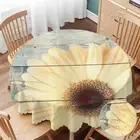 Tablecloth Round Sunflower Table Cloth Beautiful Sunflower Old Wood Board Tab...