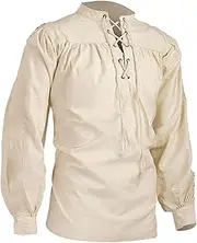 [Generic] Men's Linen Medieval Pirate Shirt Cotton Long Sleeve Lace Up Pullover Retro Gothic Victorian Tees Blouse