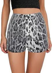 [TYNORA] Sexy Women's Print Sequin Shorts Shiny Dance High Waist Pant Party Club Outfits