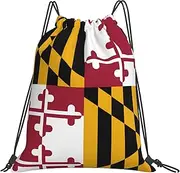 EdWal Maryland State Flag Print Drawstring Backpack Gym Bags Sports Draw String Bags For Gym Travel Swimming Beach, White, One Size