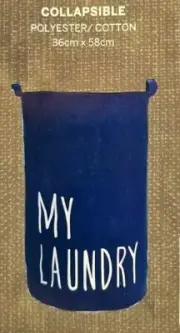NEW Inspire 'MY LAUNDRY' Collapsible BLUE Washing Hamper PORTABLE HOME CARAVAN