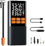One Click Unit Switching Car Tire Inflator Portable Air Compressor with Pressure Gauge, Led Light,Power Bank,Automatic Shut off Function