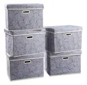 5 Pack Larger Collapsible Storage Boxes with Lids Fabric Decorative
